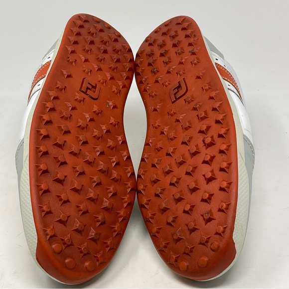 Footjoy Contour Casual Golf Shoes Mens 9.5 White Orange Leather Spikeless 54303 - Picture 15 of 16